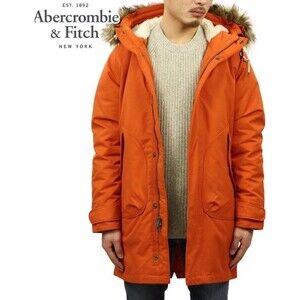 Abercrombie & Fitch Ultra Down Ski Jacket Coat Men's L Faux Fur Orange